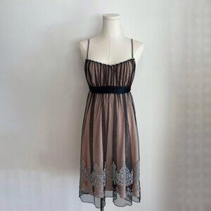Gorgeous 2000 S Black Mesh Overlay Pink Babydoll Dress With Beaded Sequin Detail